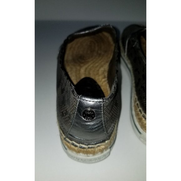 JIMMY CHOO Dawn Metallic Pewter Leather Espadrilles EU 39 US 9 Slip On Leopard - Picture 6 of 16